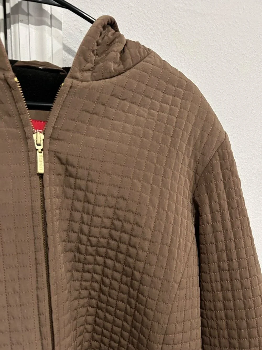Esprit Large Brown Quilted Hooded Jacket Fall Outerwear Cozy Casual Outdoors